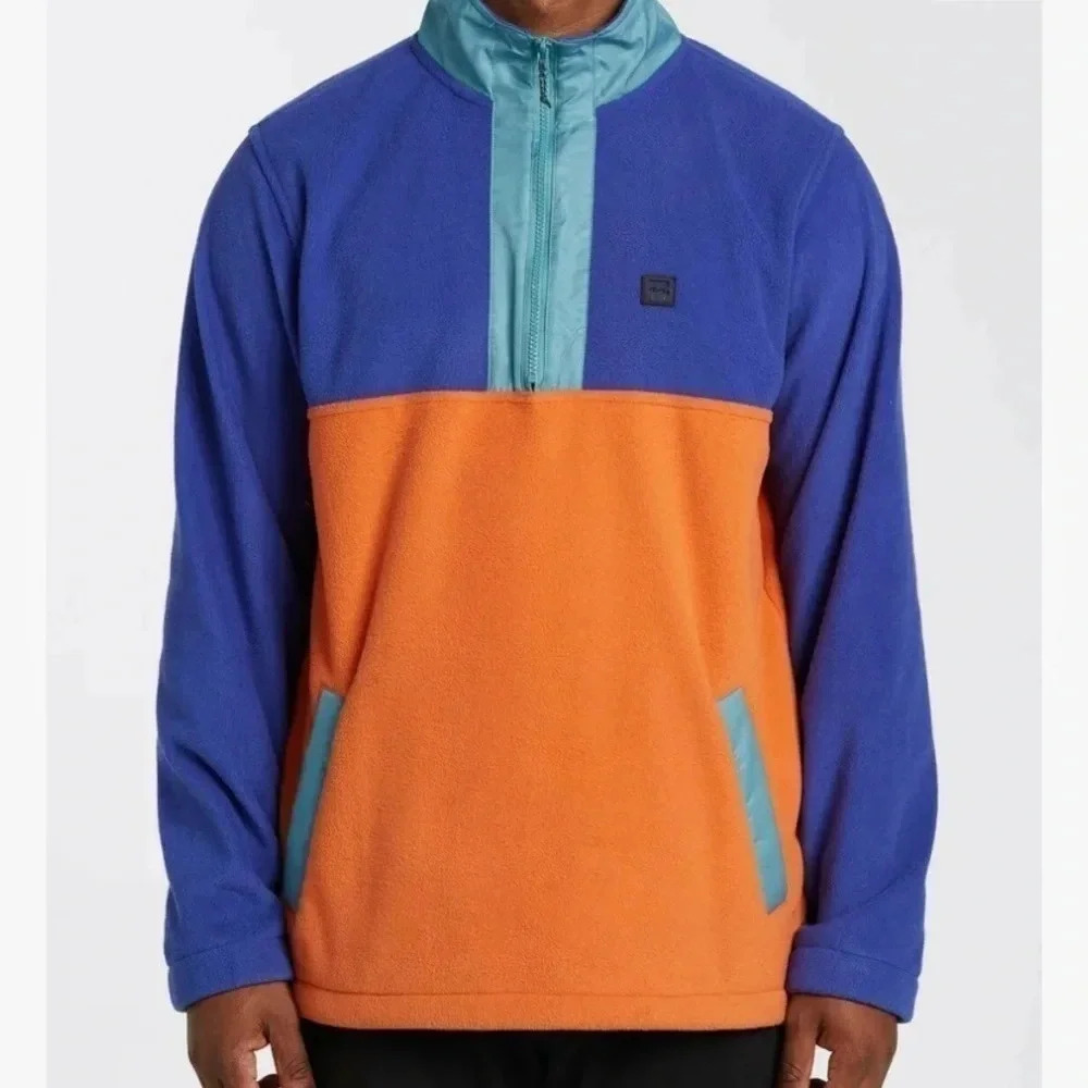 Men’s Billabong Fleece Sherpa Sweater 1/4 Zip Med Jacket Blue Orange Skater Ski